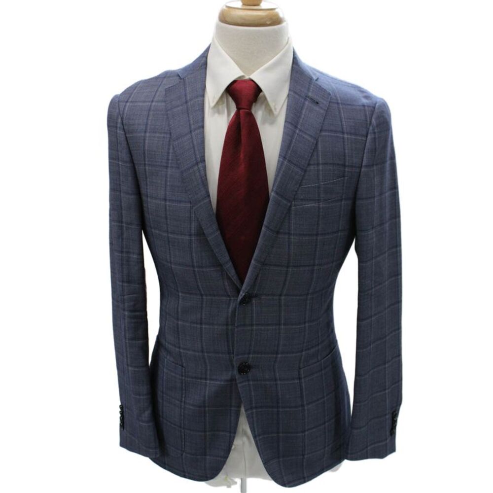 Corneliani Mens Blue Plaid Virgin Wool Blazer Size 46